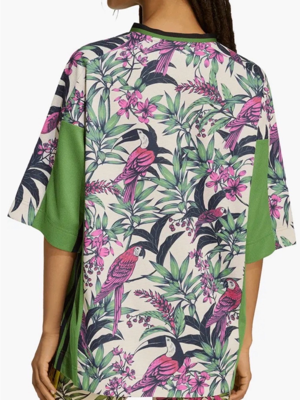 NWT Adidas x Farm Rio‎ Collab Tropical Floral Bird Print Jersey - Green & Pink - Picture 2 of 11
